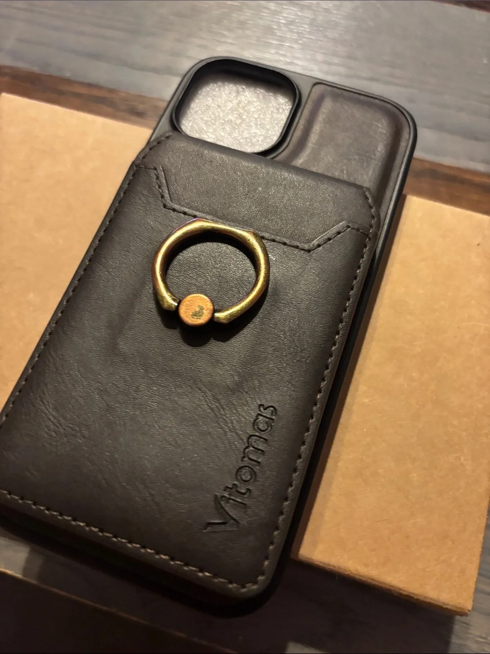 3/$20 - Vitomas Brown Leather Wallet Ring iPhone 15 Case